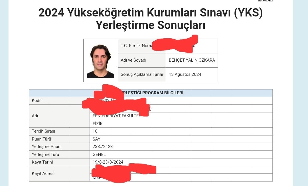 Prof. Dr. Behçet Yalın Özkara sınav sonuçları