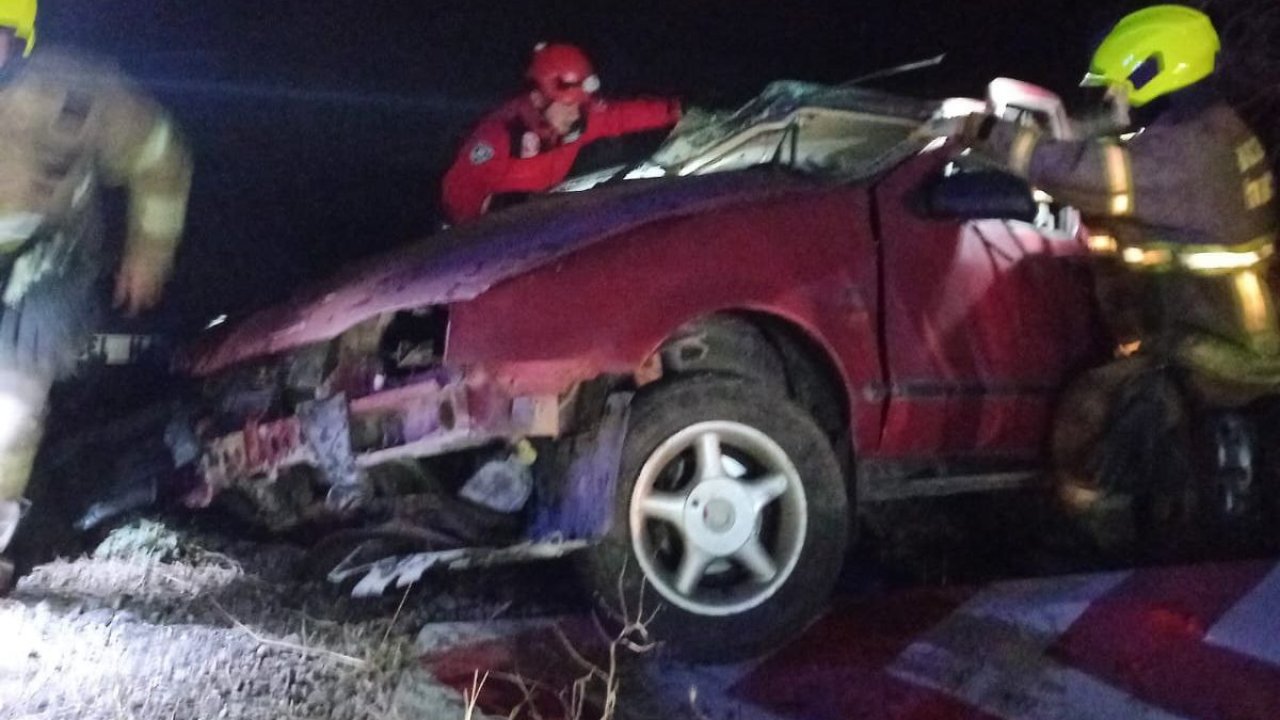 ağaçlık alana giren otomobildeki kişiler yaralandı