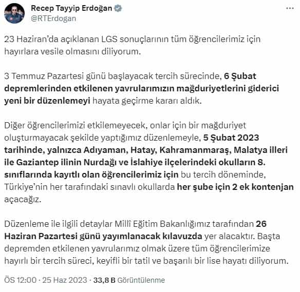 Deprem Mağduru Öğrencilere Müjdeli Haber 8 Sınıf Öğrencilerine Ek Kontenjan Açılacak