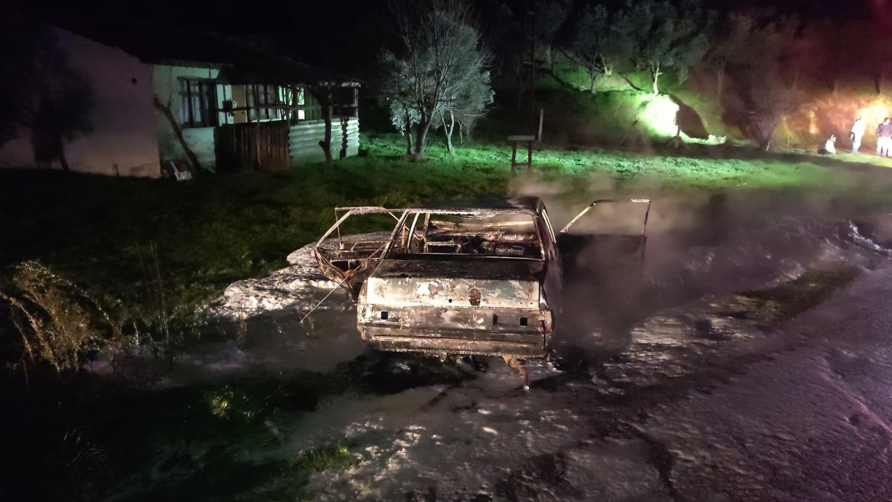 erdek İlçesindeki yangında bir araç kullanılmaz hale geldi