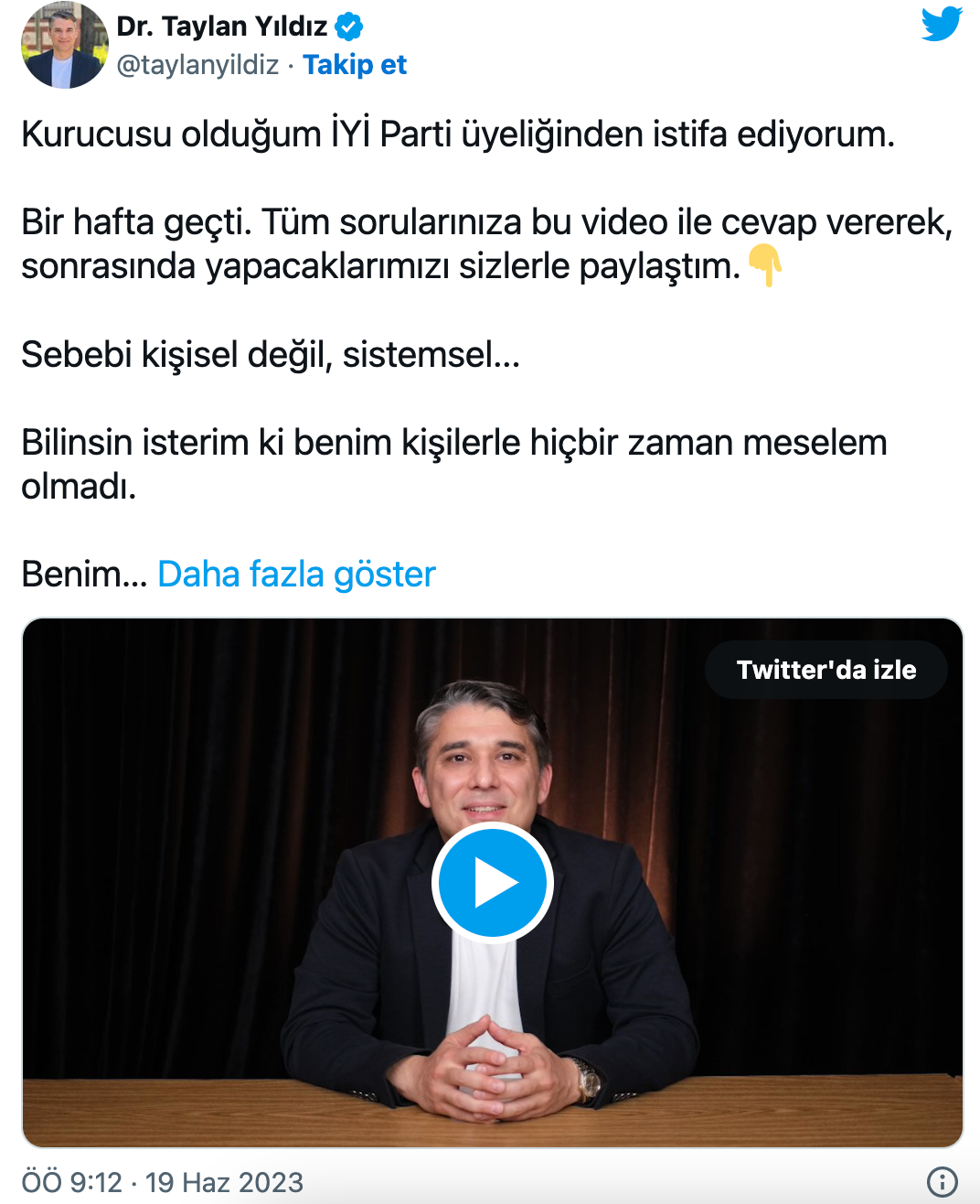 İYİ Parti Kurucusu İstifa Etti