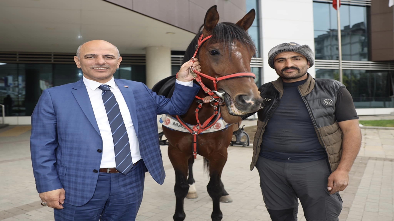 körfezde bir vatandaş belediye başkanı söğüte hayırlı olsun ziyaretine atla gitti