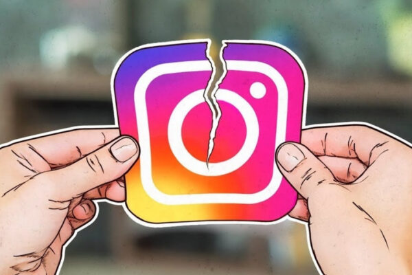 Ortadan ikiye bölünmüş Instagram logosu