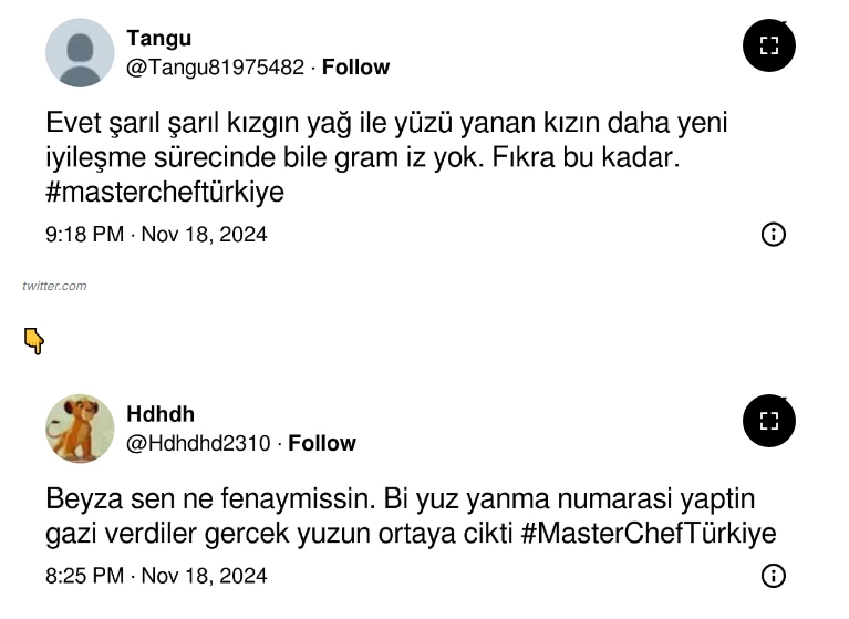 MasterChef Beyza'nın Kazası Kurgu diyen takipçilerin mesajları