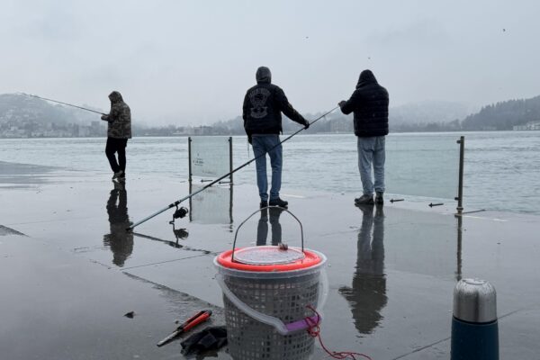 İstanbul’da kar altında balık tuttular haberi