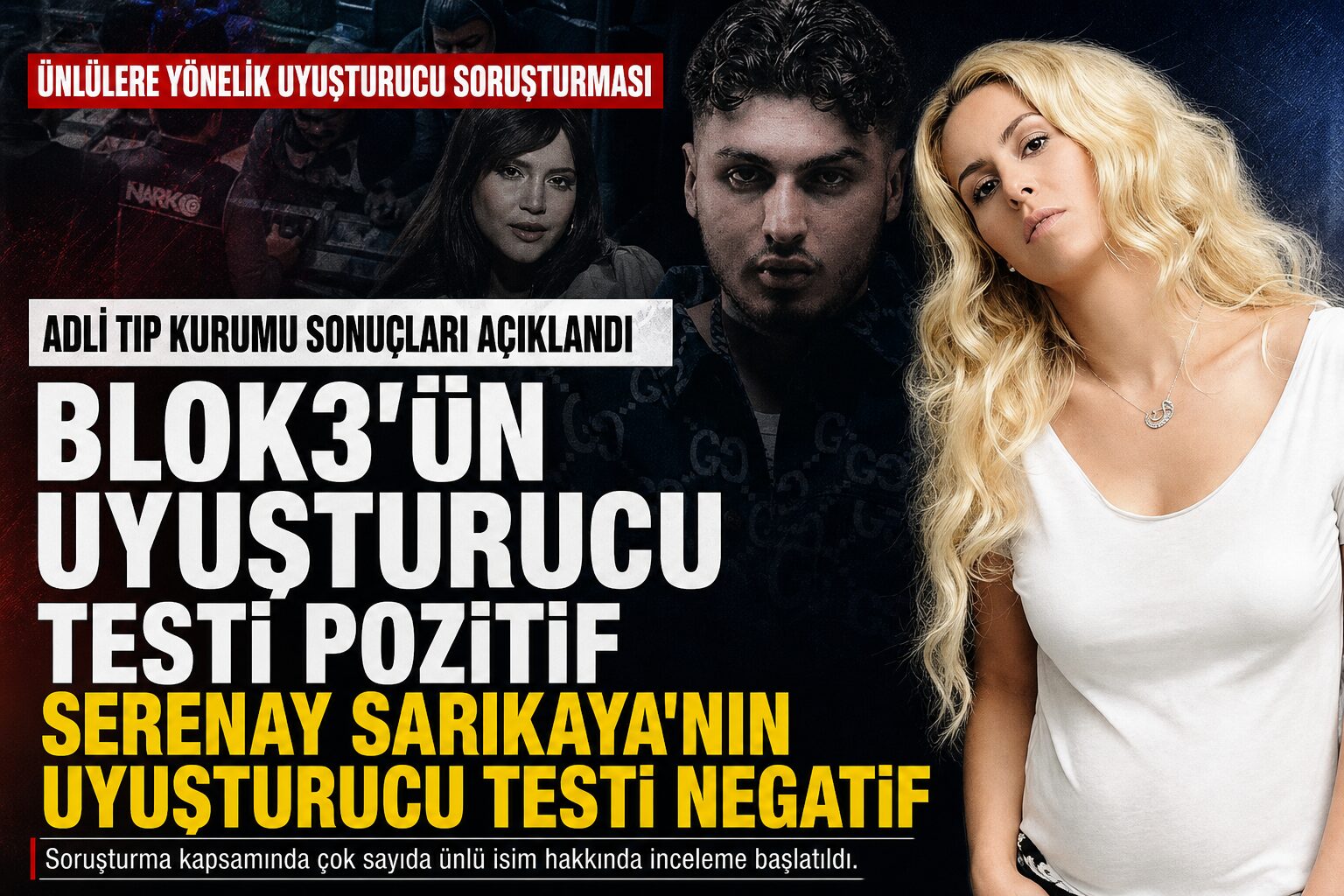 Ünlülere Yönelik Uyuşturucu Soruşturması: Blok3, Feyza Civelek ve Niran Ünsal Pozitif, Serenay Sarıkaya Negatif!