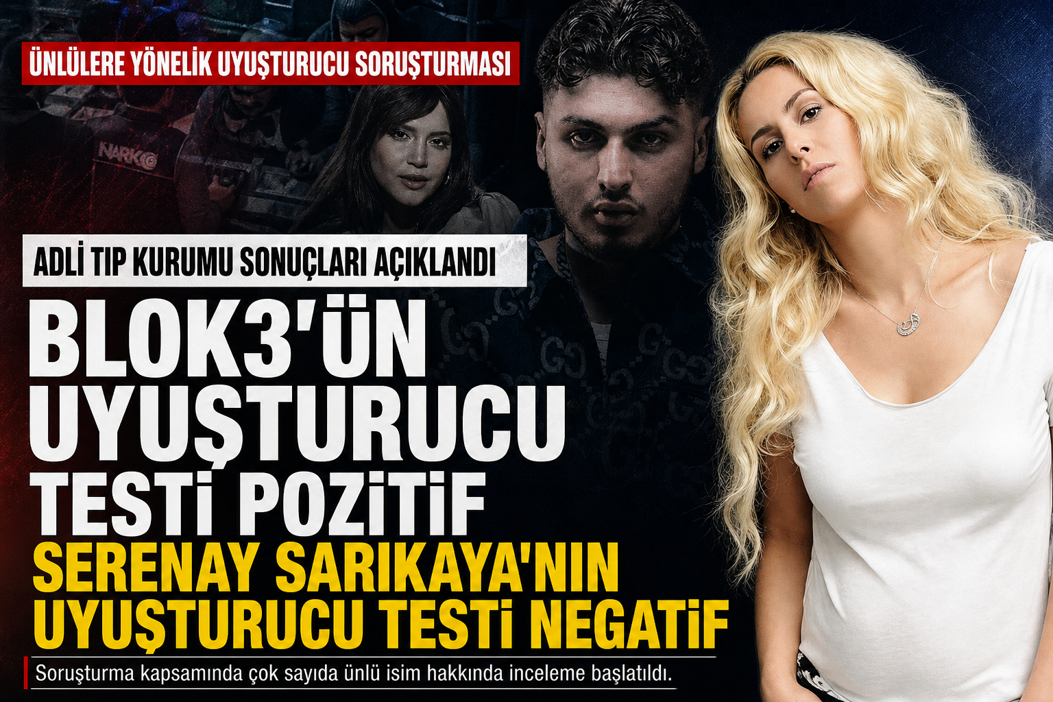 Ünlülere Yönelik Uyuşturucu Soruşturması: Blok3, Feyza Civelek ve Niran Ünsal Pozitif, Serenay Sarıkaya Negatif!
